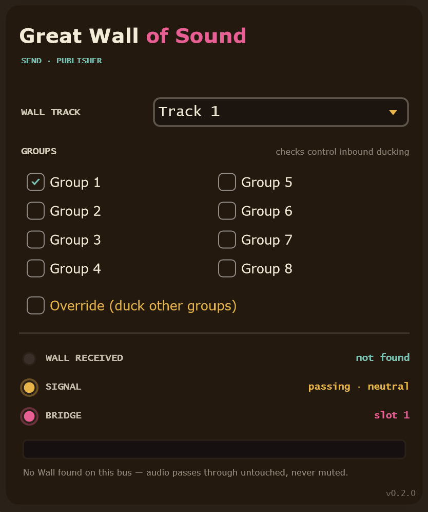 GreatWallOfSound Send editor version 1.0.0